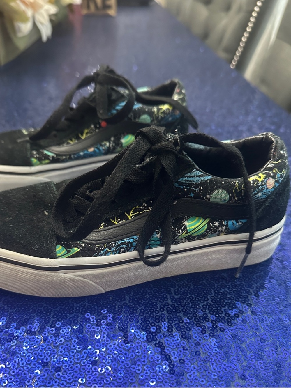 Vans Kids Black Sneakers with Multicolor Planet Print